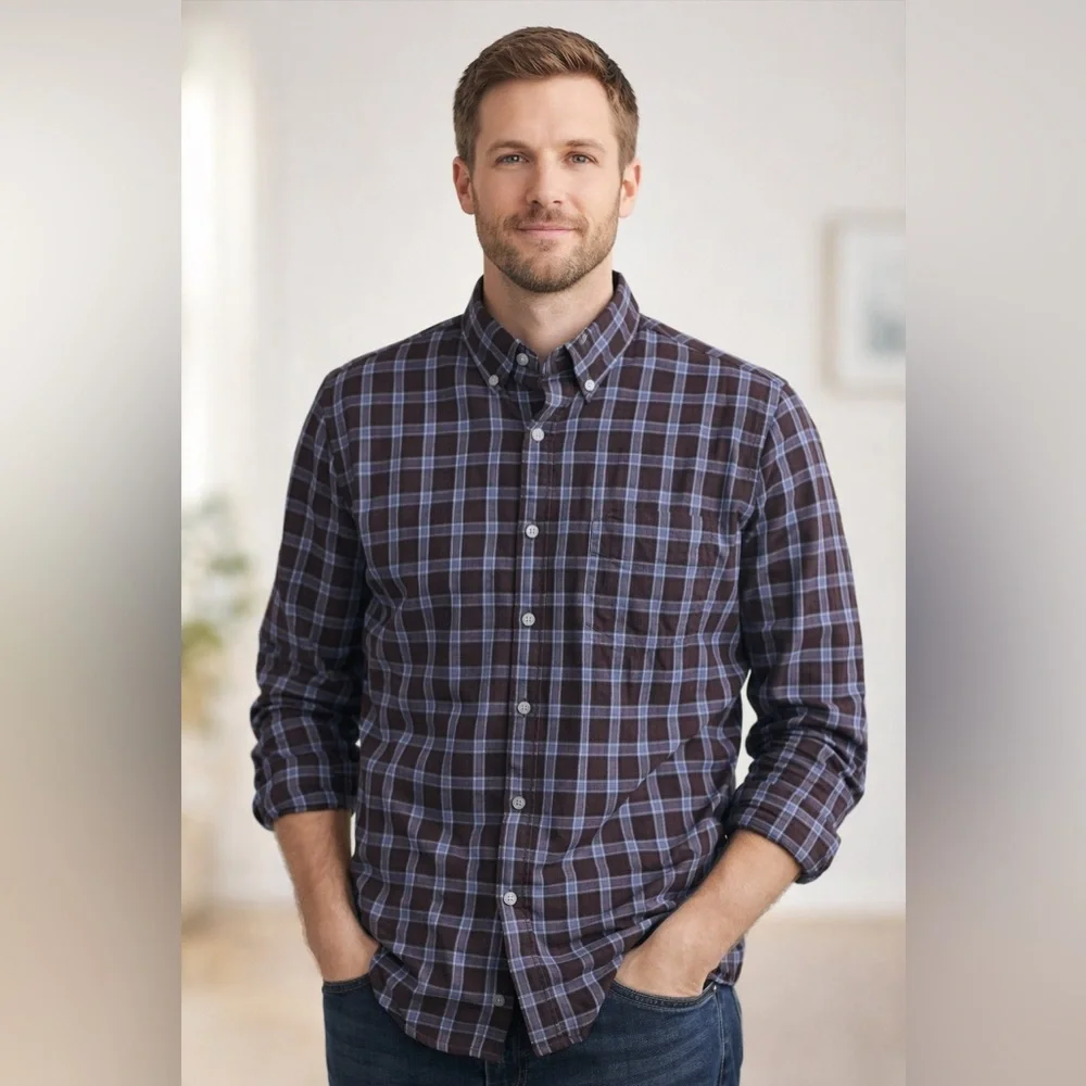 J. Crew 2-Ply 100% Cotton Plaid Button Down Shirt Men M Blue